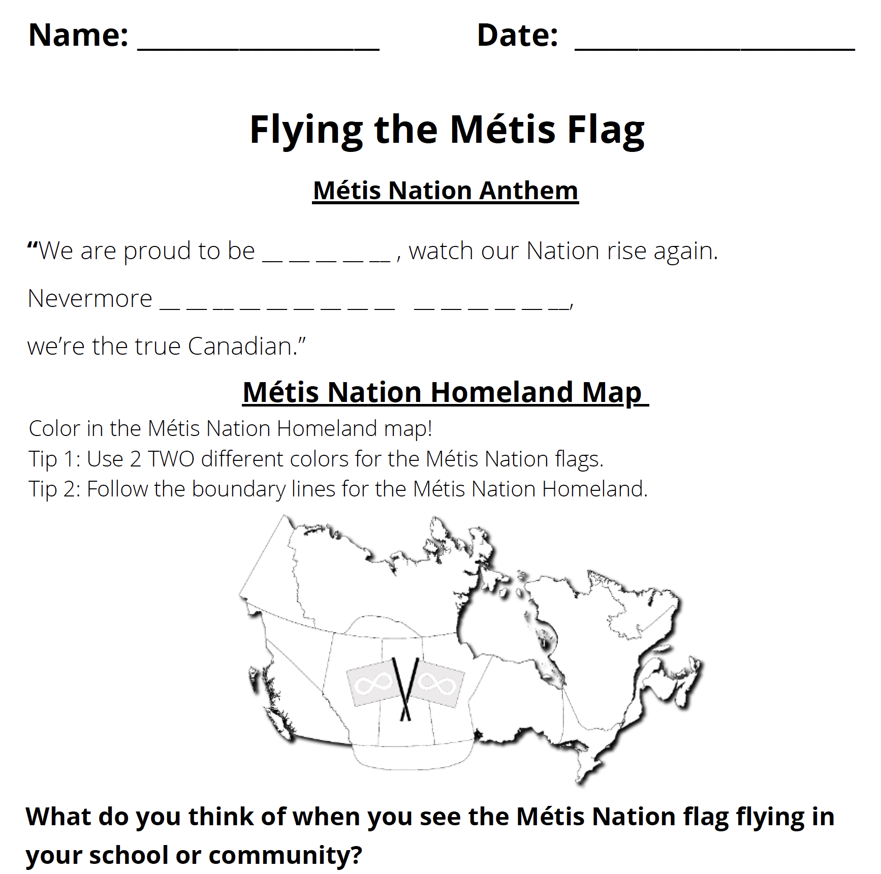 Flying the Métis Flag Worksheet