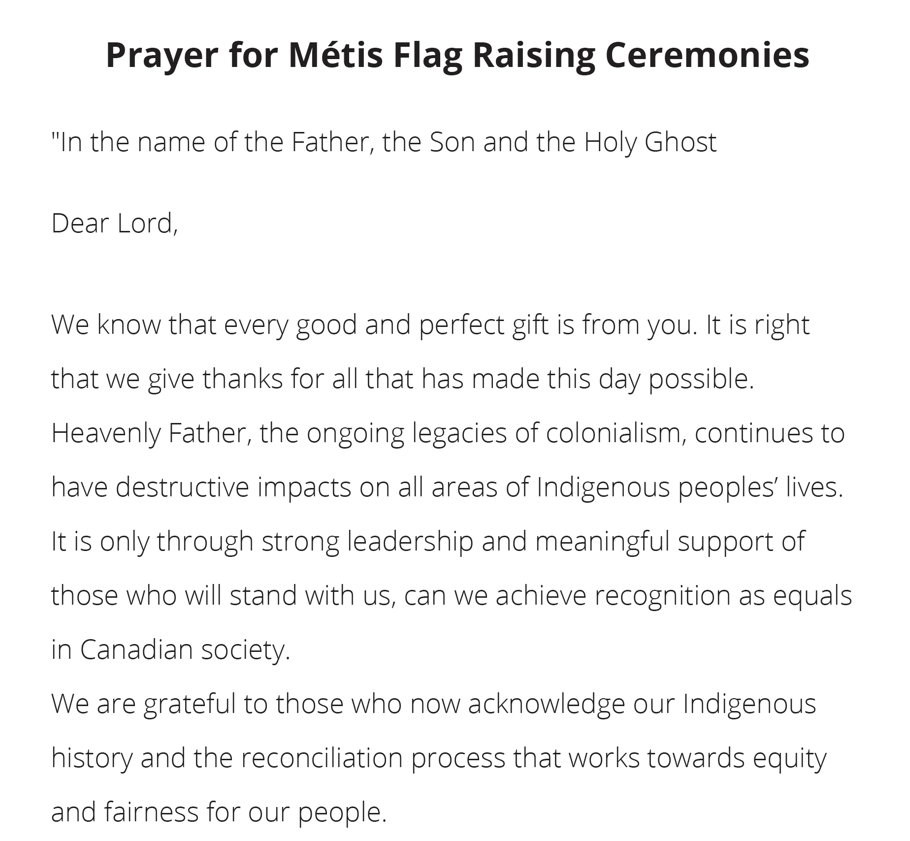 Prayer led by Métis Vieux Norma Spicer