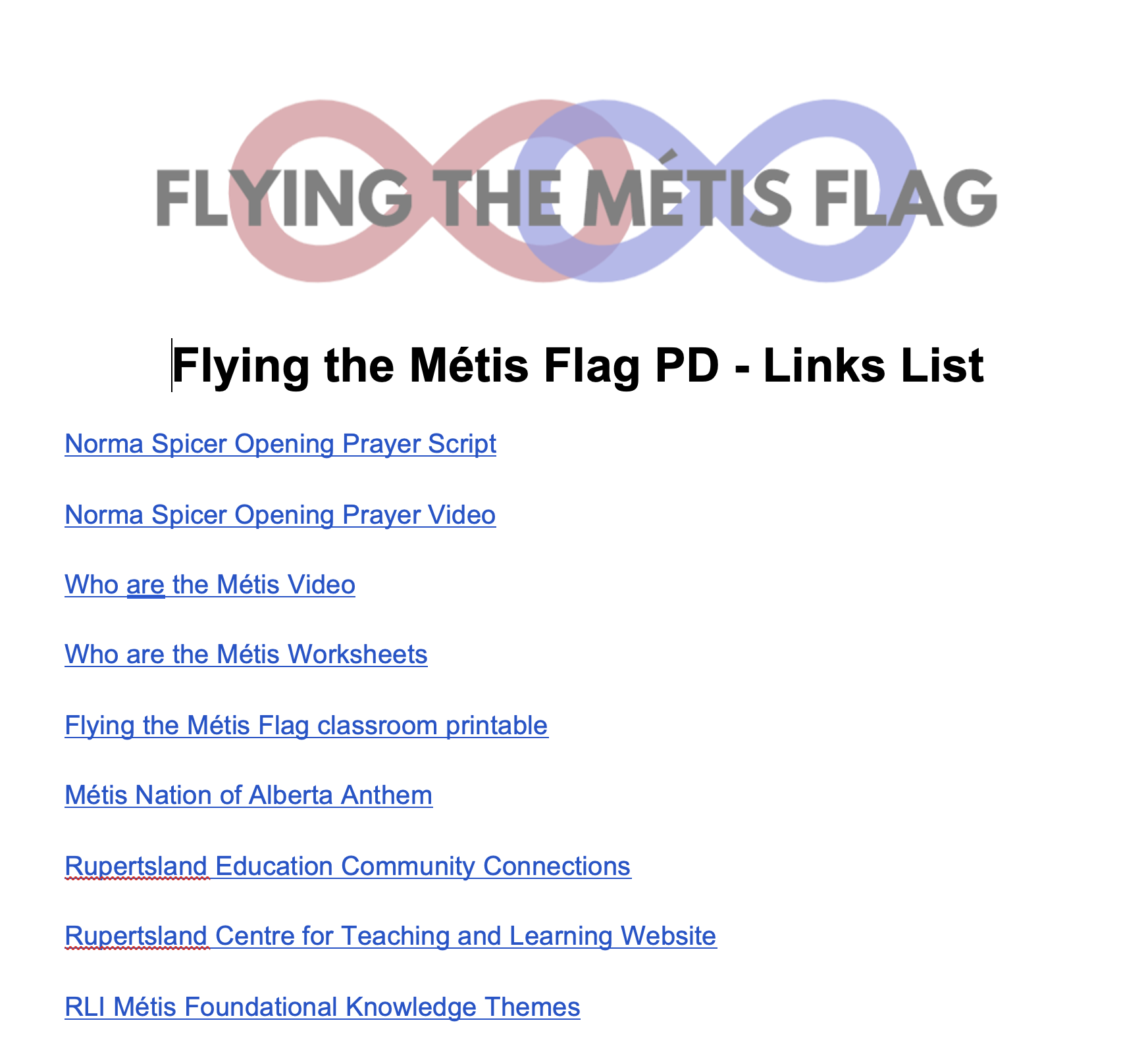 Flying the Métis Flag - Links List